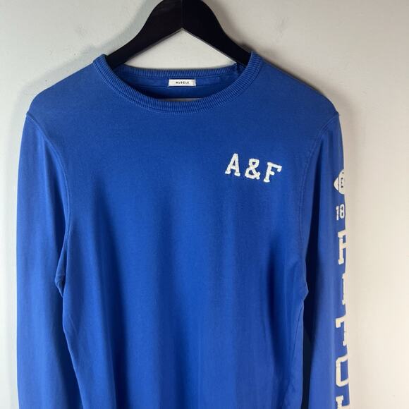 Abercrombie & Fitch Shirt Y2K Men’s Long Sleeve Embroidered Spell Out Muscle S - Picture 2 of 7